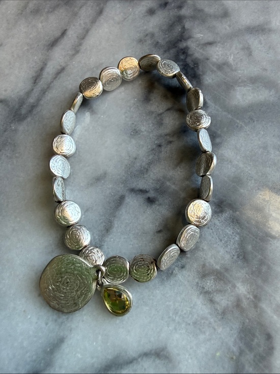 The Unbranded Brand Jewelry - Silver-Tone Textured Disc Necklace with yellow Teardrop Charm